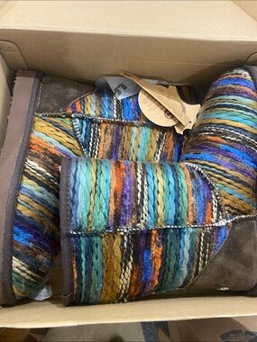 Lamo Multicolor Striped Wool Boot in Brown, Blue, Teal, Orange